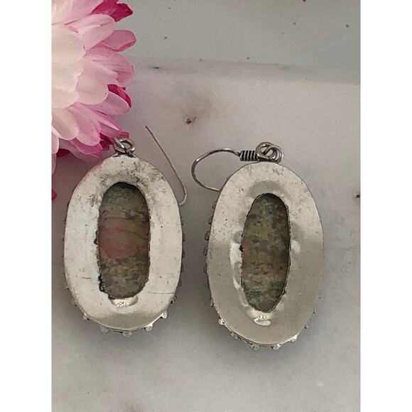 925 Sterling Unakite Dangle Earrings - Picture 5 of 5